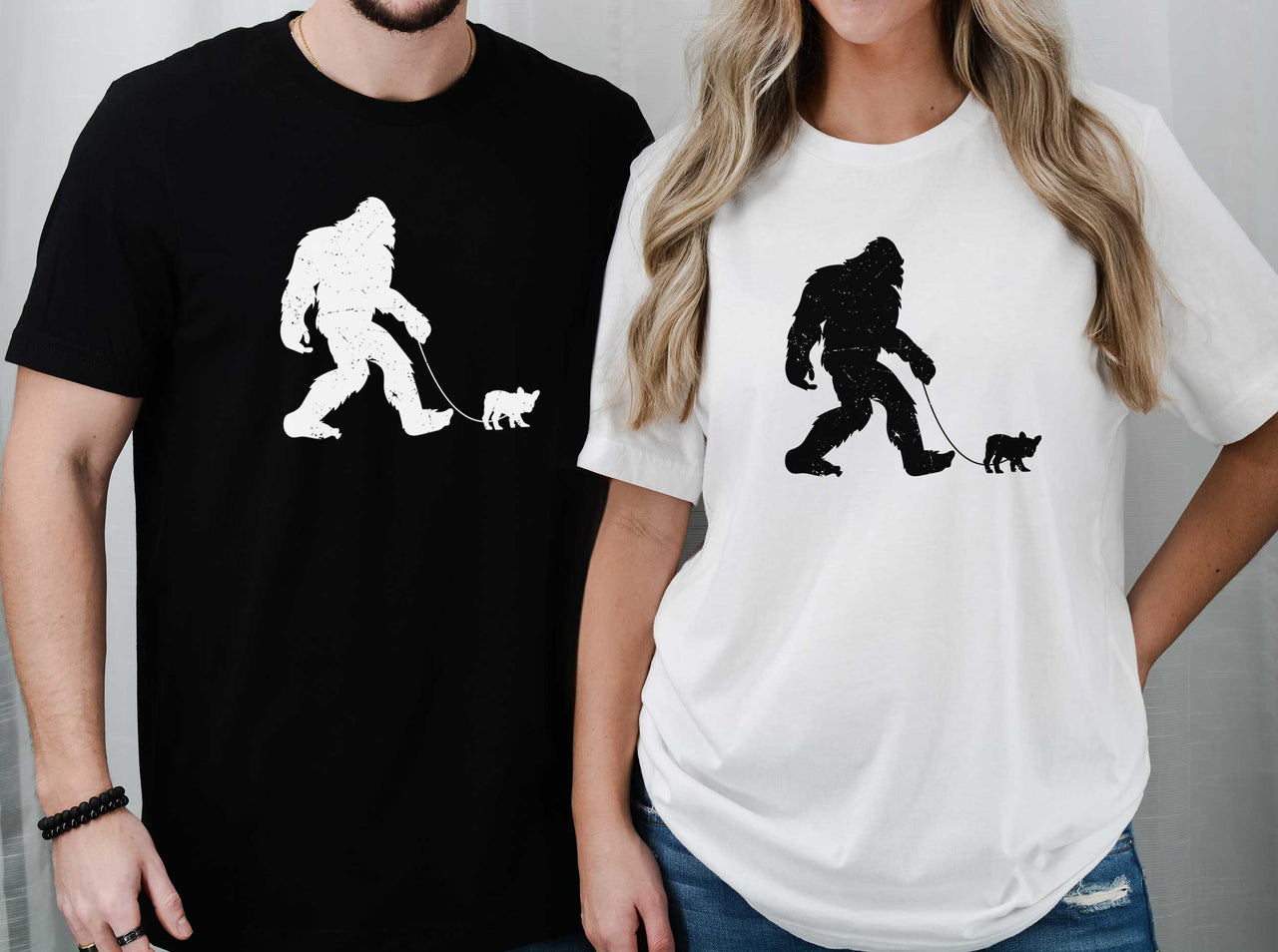 Bigfoot Walking a Frenchie Dog T-Shirt