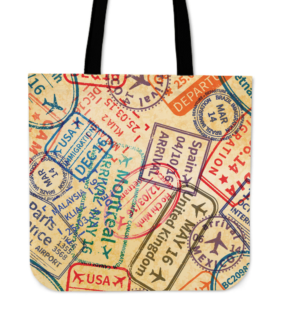 customized travel map tote bags Travel Stamps Tote Bag