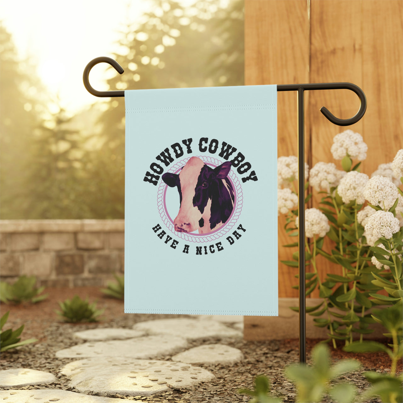 Howdy Cowboy Cow Garden Flag
