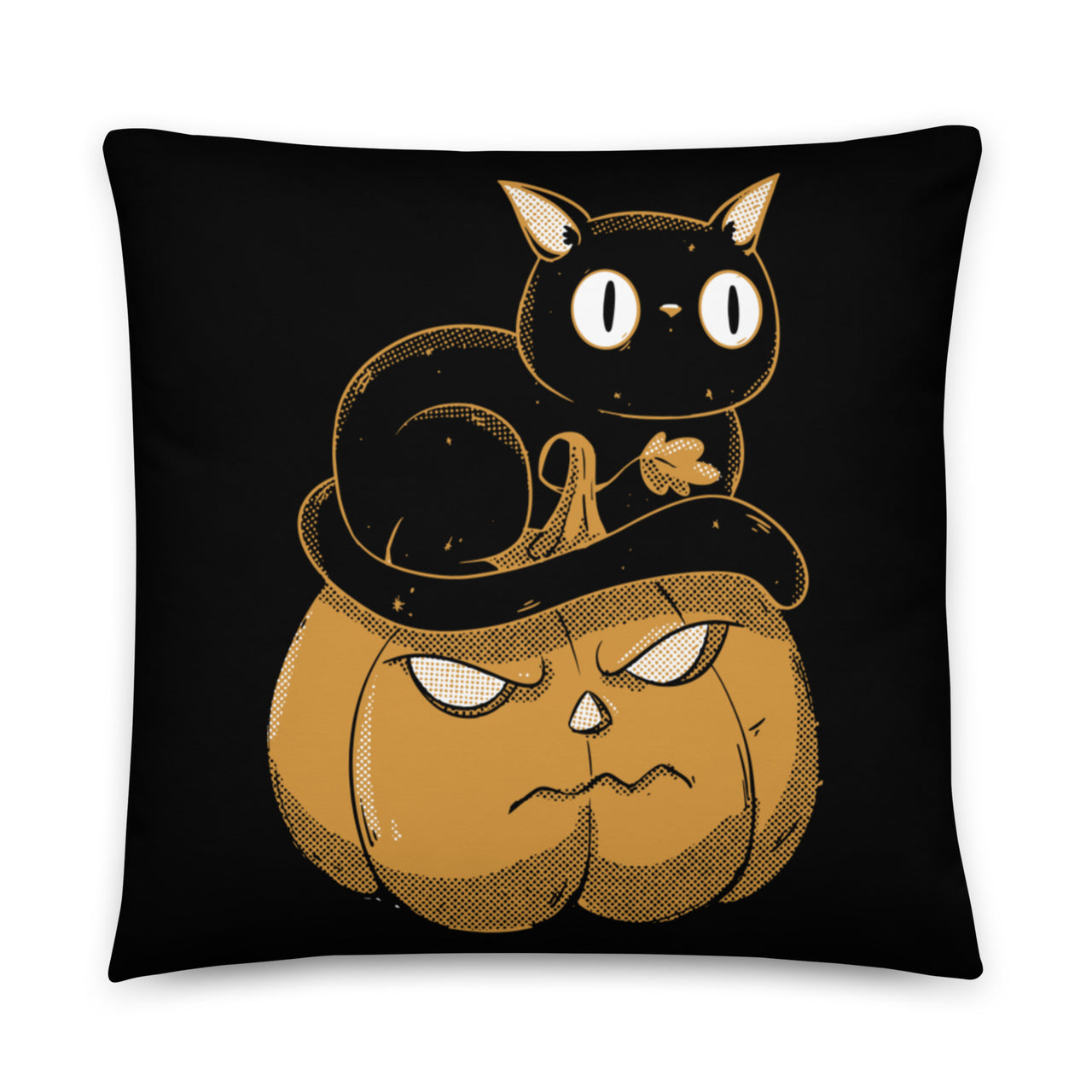 Black Cat on Halloween Pumpkin Pillow, Halloween Throw Pillow