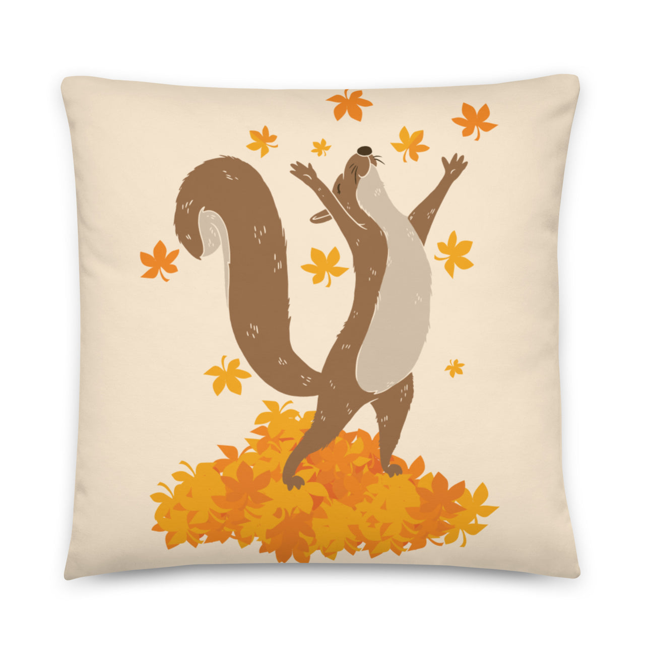Squirrel Playing with Fall Leaves Pillow