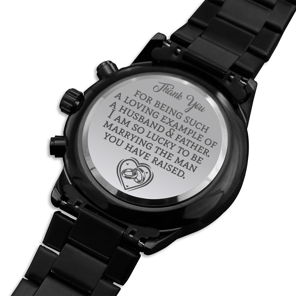 Father of the Groom Engraved Black Chronograph Watch Wedding Gift