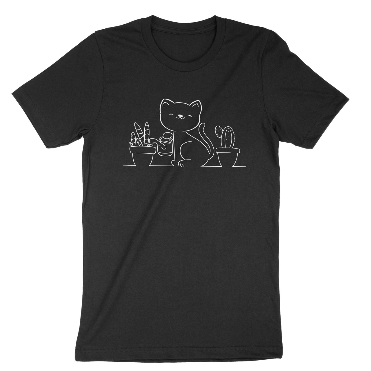 Cat and Plants Line Art T-Shirt