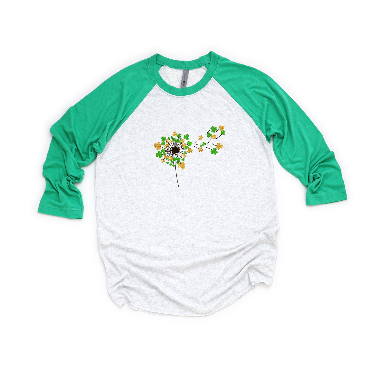 St. Patrick's Day Raglan T-Shirt - St. Patrick's Day Baseball Dandelion Clovers Tee Shirt