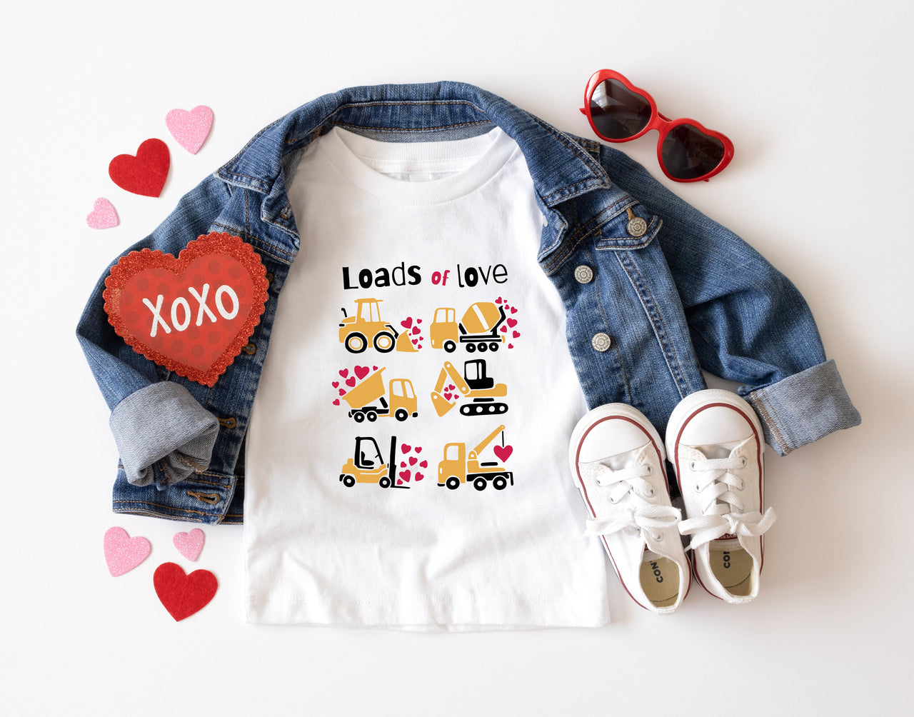 Toddler Valentine T-Shirt, Construction Trucks Loads of Love Shirt, Toddler Valentine's Day Shirt