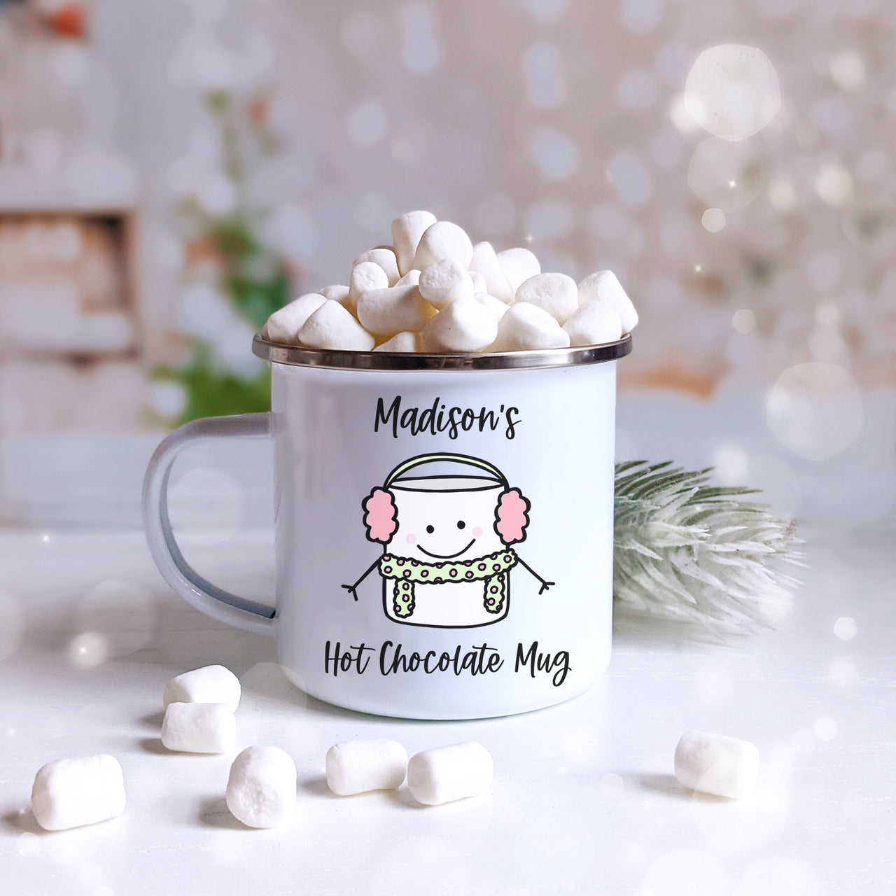 Personalized Hot Cocoa Mug - Marshmallow Hot Chocolate Enamel Camping Mug