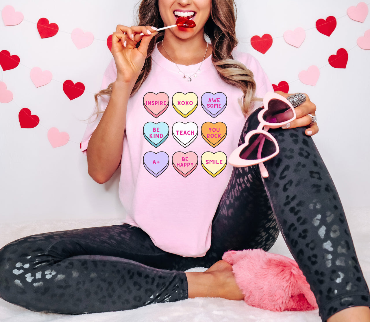 Teacher Valentine's Day Shirt, Positive Affirmations Candy Conversation Hearts