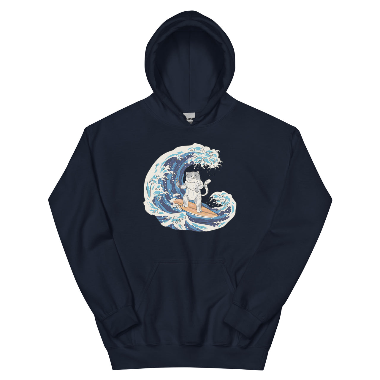 Cat Surfing Wave with Sushi Hoodie
