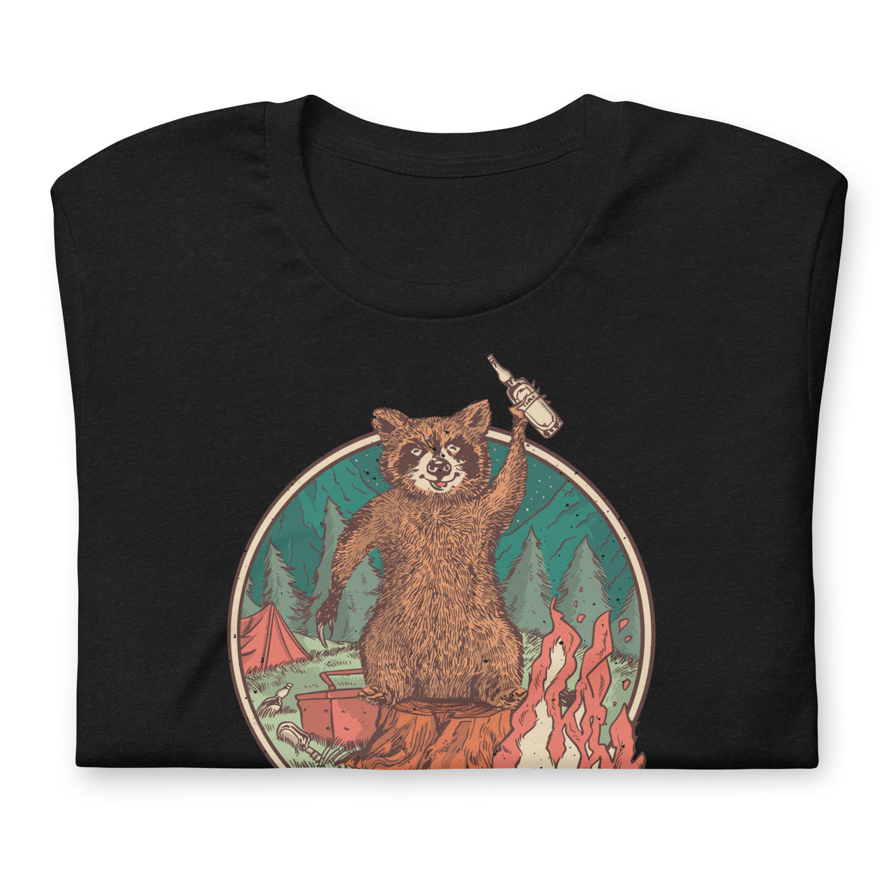 Camping Raccoon with Beer at the Campfire T-shirt