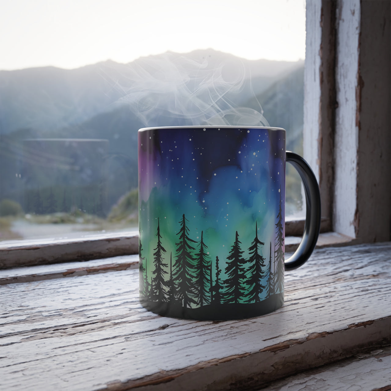 Northern Lights Color Morphing Mug, Aurora Borealis Color Changing Coffee Cup