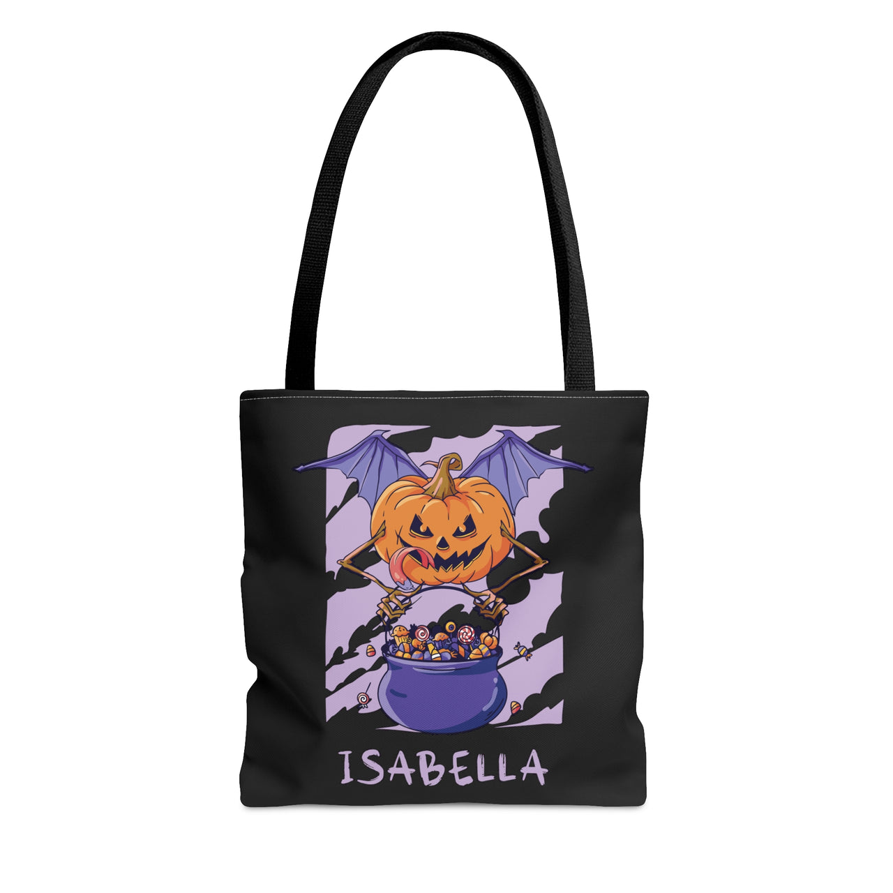 Trick or Treat Bag, Personalized Halloween Bag, Custom Name Black Candy Bag, Halloween Tote Bag, Jack-o-Lantern Pumpkin Candy Treat Bags