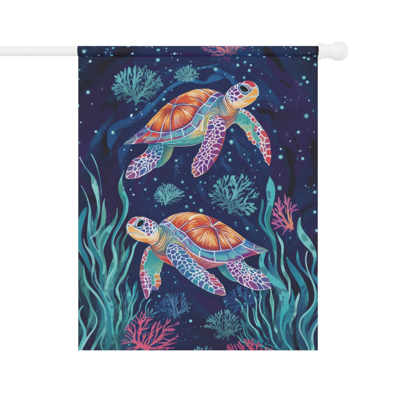 Sea Turtle Garden Flag, Ocean Coral Reef Banner, Coastal Beach House Decor, Navy Blue Night Sky Flag, Nautical Summer Art, Marine Life Gift