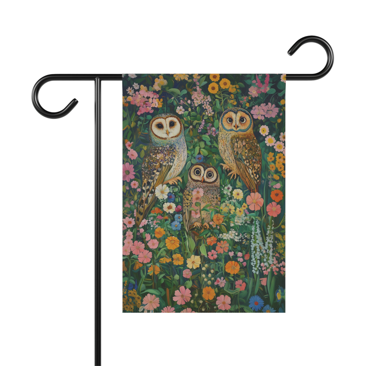Owl Garden Flag Outdoor Decor, Whimsical Wildflower Nature Banner, Wildlife Bird Yard Flag, Cottage Core Home Decor, Garden Gifts