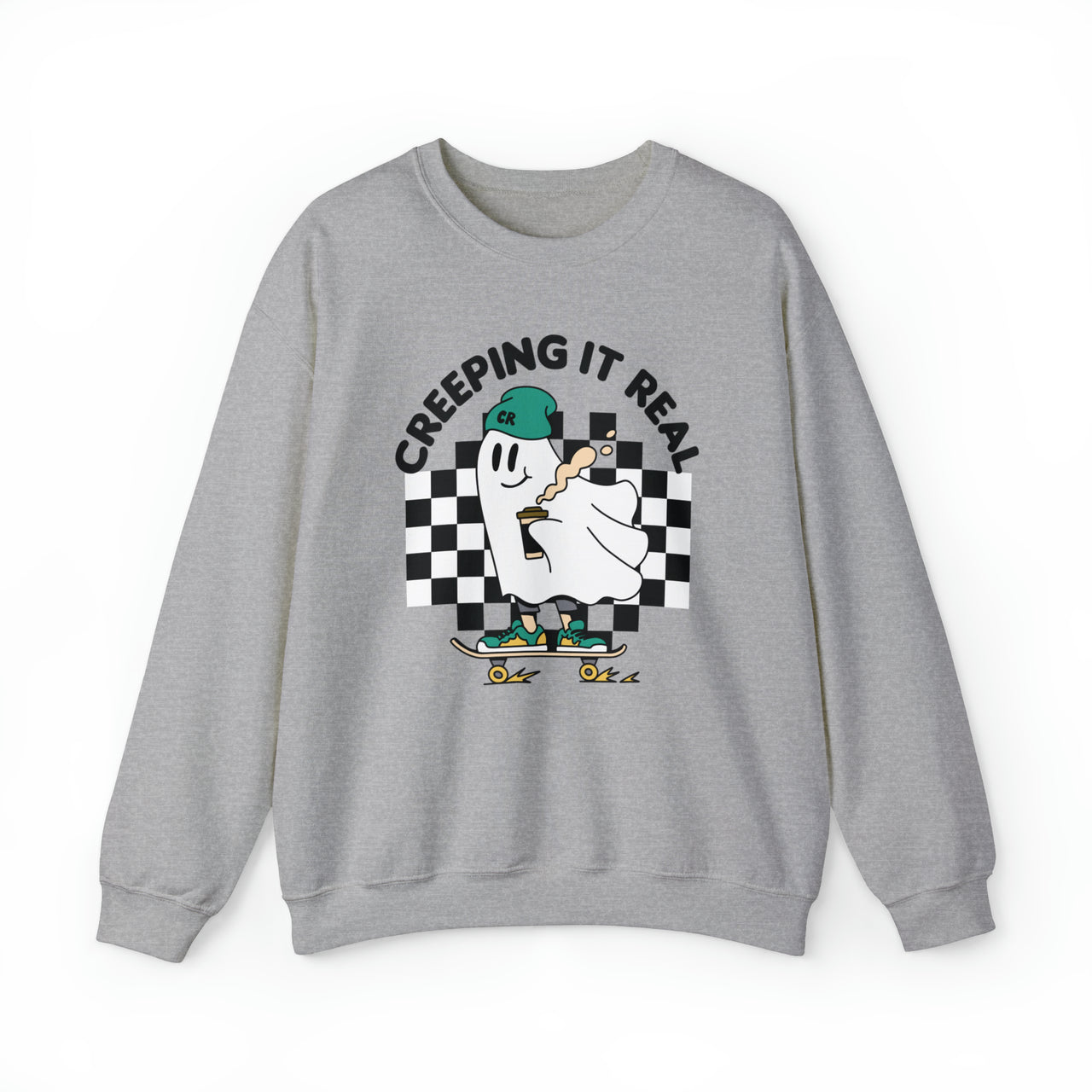 Skateboarding Ghost with Coffee Sweatshirt