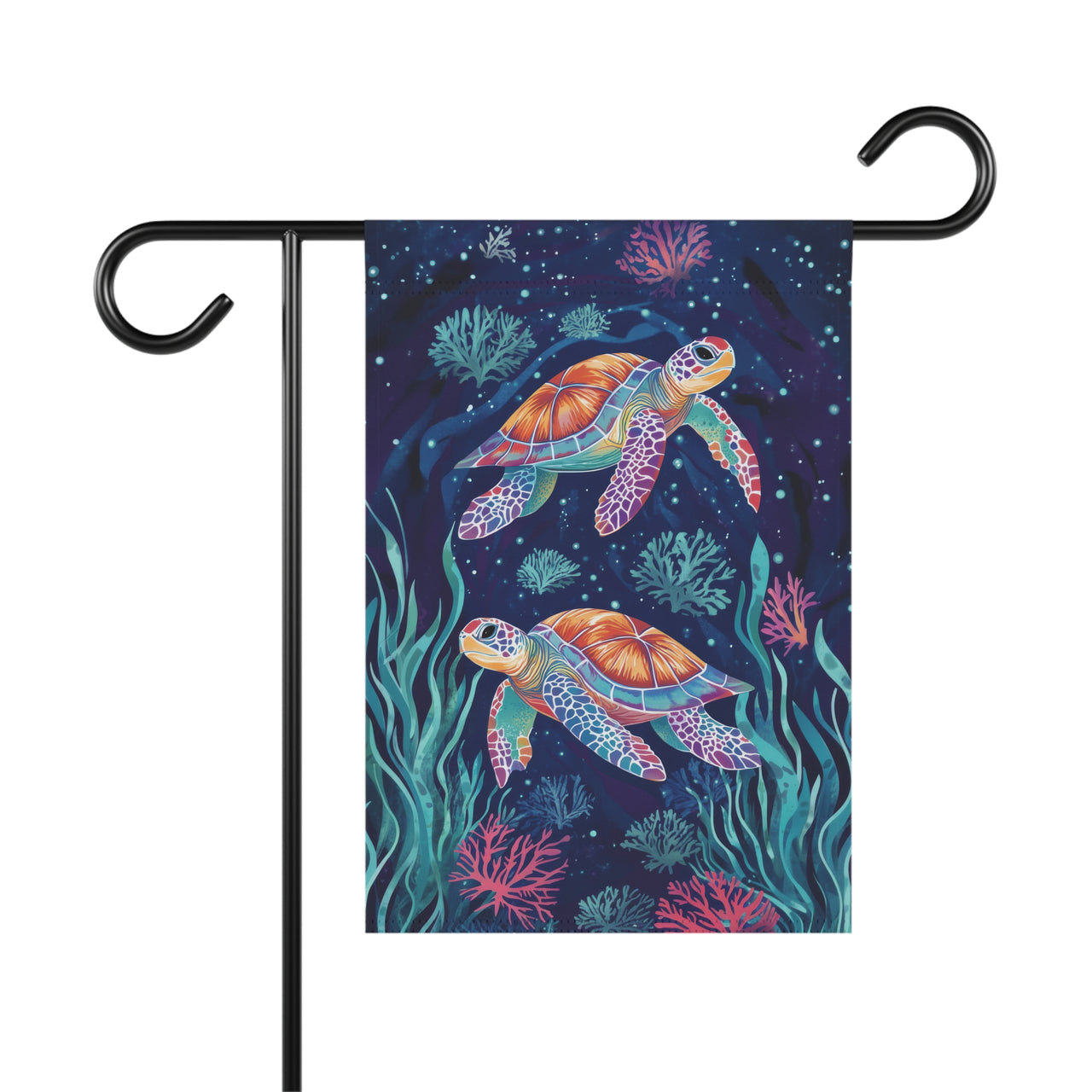 Sea Turtle Garden Flag, Ocean Coral Reef Banner, Coastal Beach House Decor, Navy Blue Night Sky Flag, Nautical Summer Art, Marine Life Gift