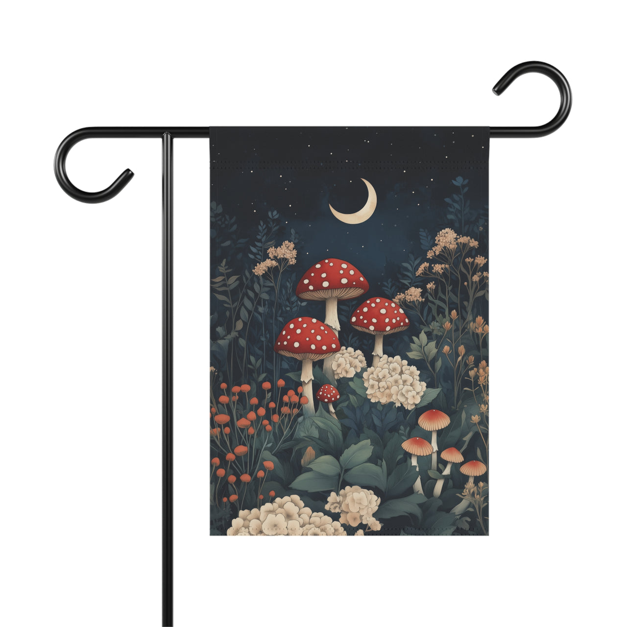 Mushroom Garden Flag, Cottagecore Moon Banner, Mystical Night Sky Flag, Amanita Woodland Decor, Red Toadstool Art, Forest Gift