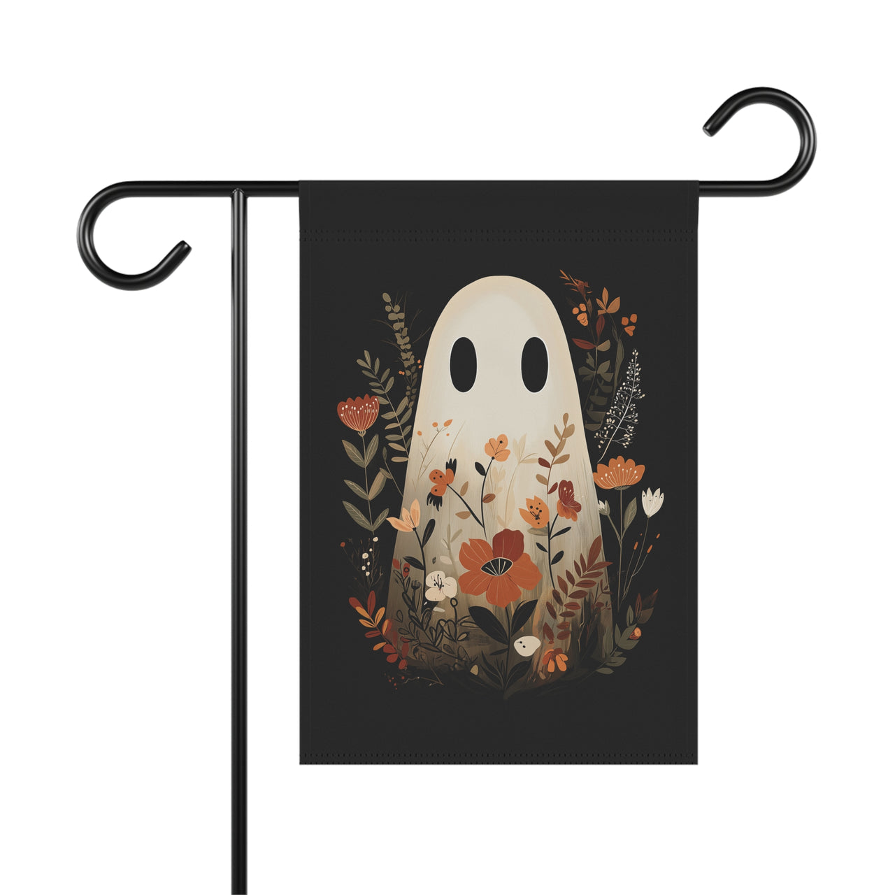 Vintage Ghost Garden Flag, Minimalist Halloween Fall Outdoor Decor, Spooky Floral Yard Banner, Groovy Ghoul, Neutral Autumn Lawn Sign