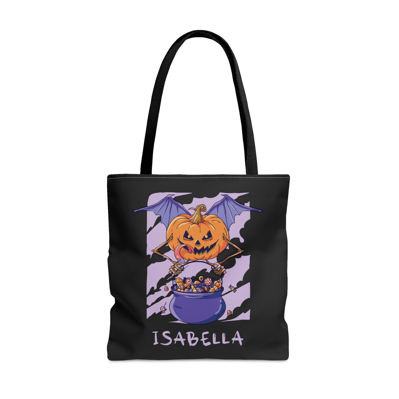 Trick or Treat Bag, Personalized Halloween Bag, Custom Name Black Candy Bag, Halloween Tote Bag, Jack-o-Lantern Pumpkin Candy Treat Bags