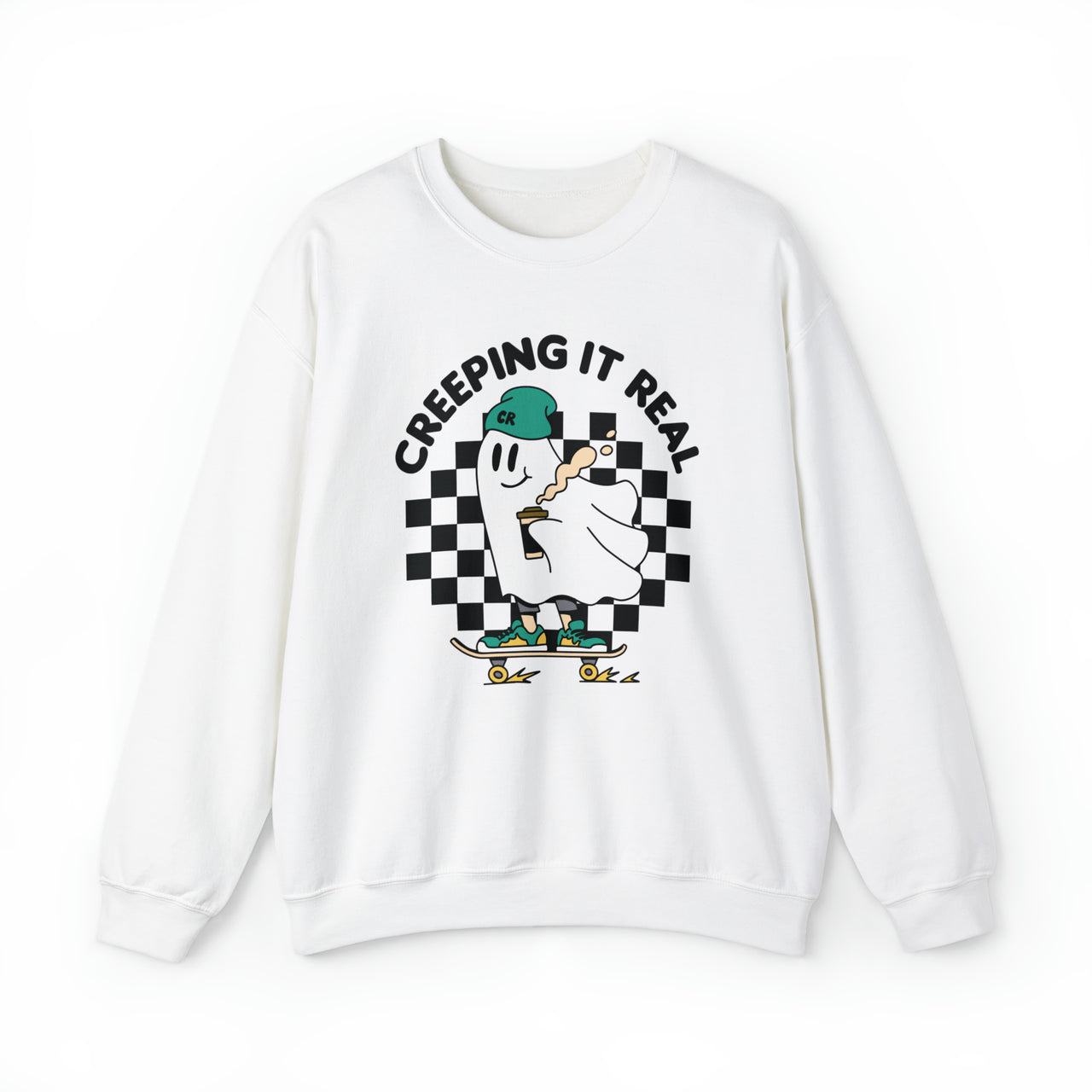 Skateboarding Ghost with Coffee Sweatshirt
