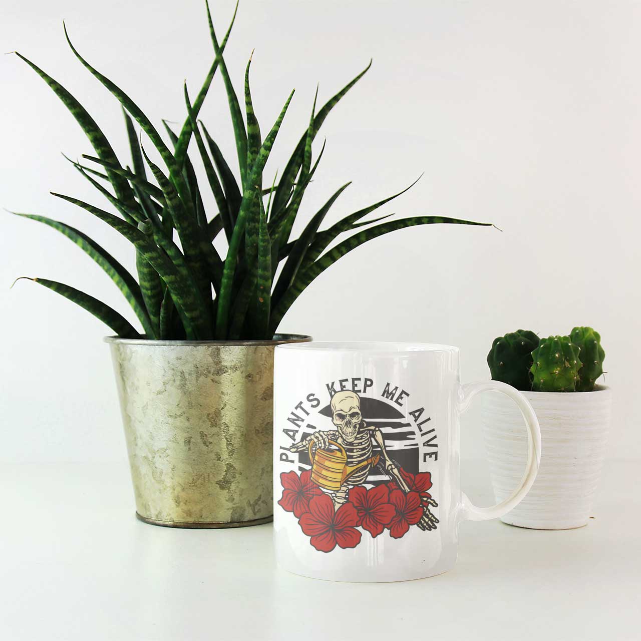 Plants Keep Me Alive Skeleton Mug