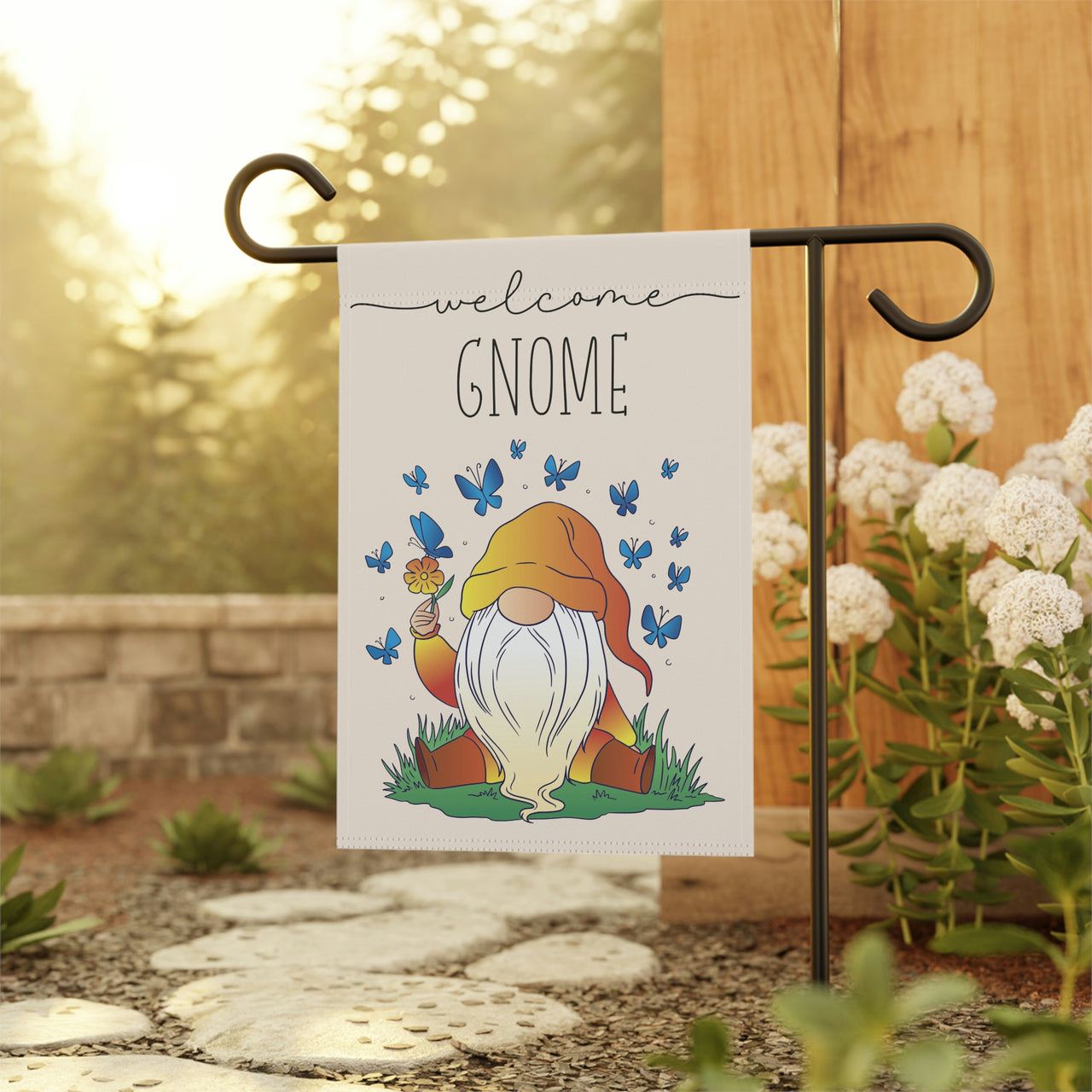 Welcome Gnome Garden Flag