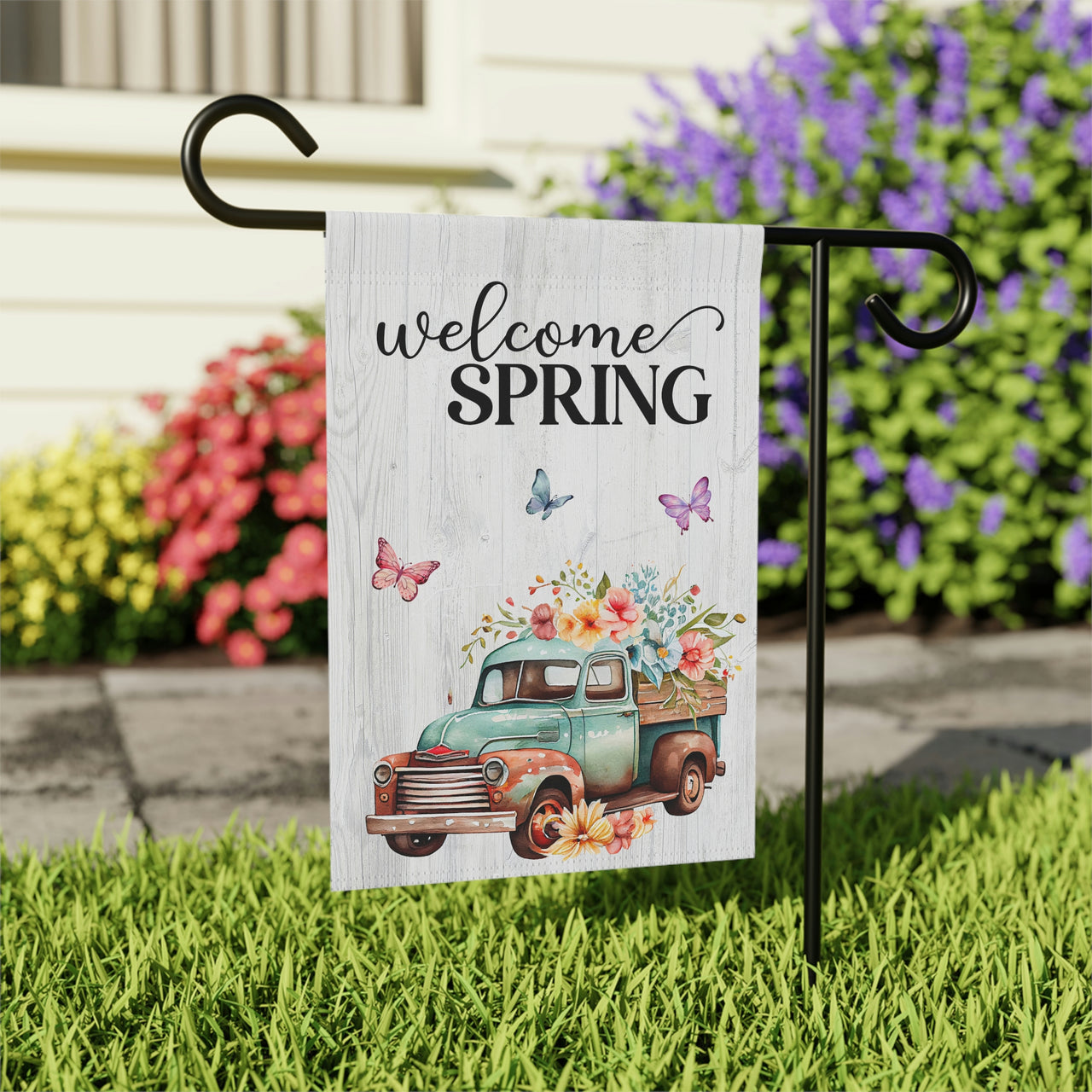 Welcome Spring Garden Flag - Vintage Truck with Flowers