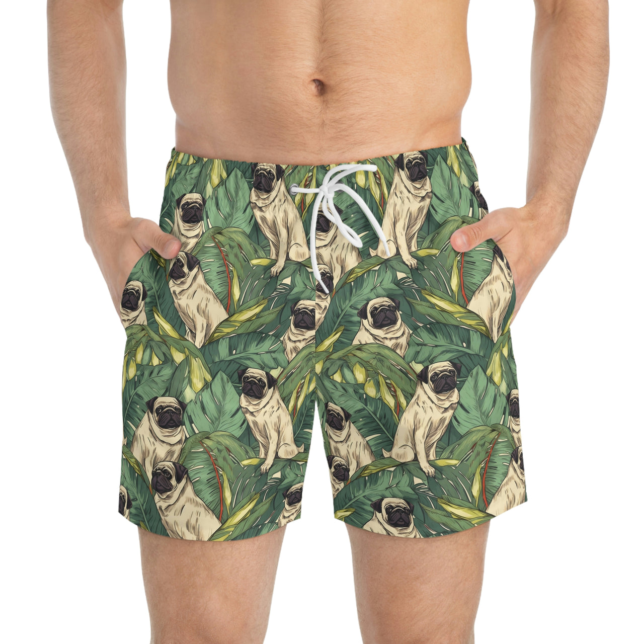 Banana Leaf Pug Swim Trunks