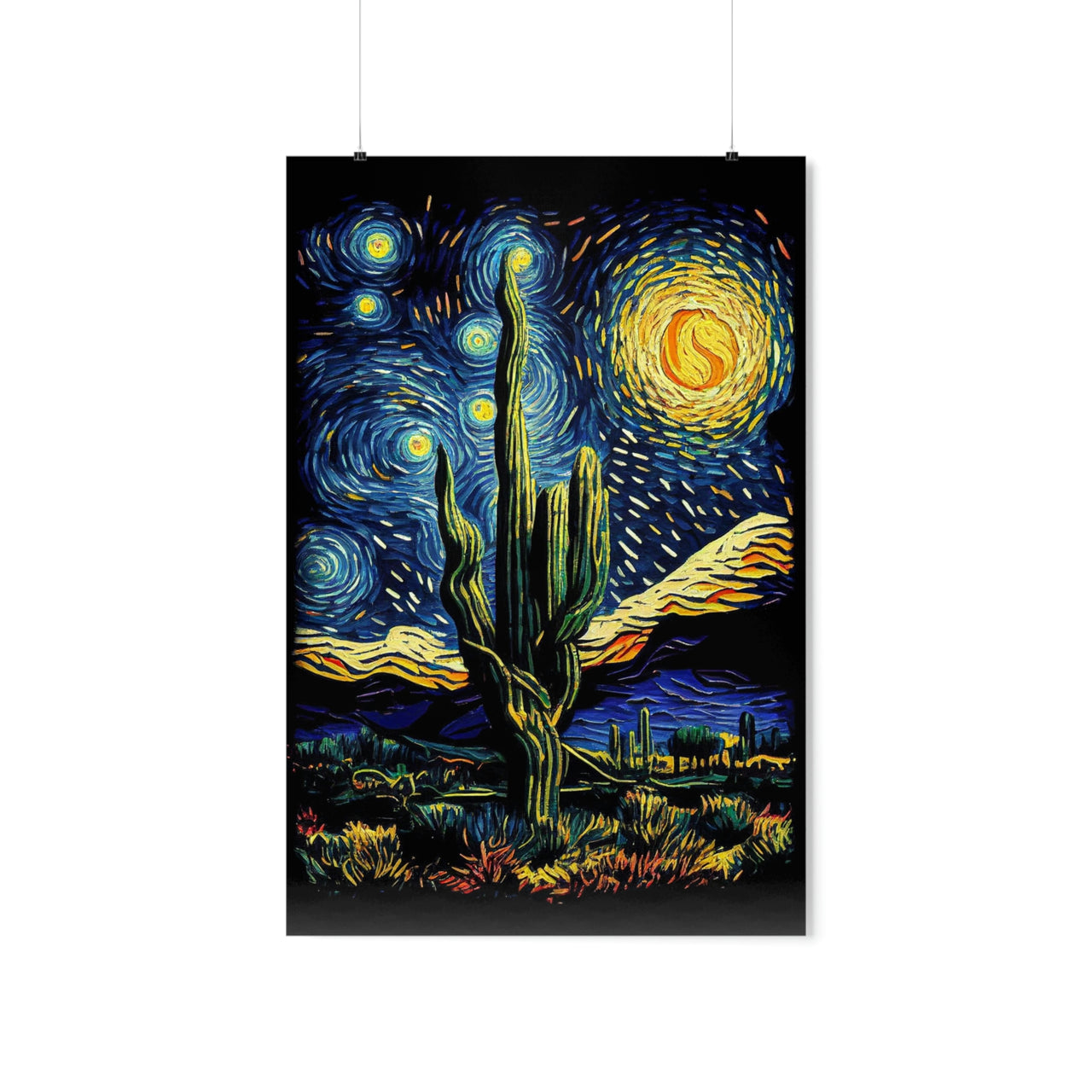 Desert Cactus Starry Night Poster