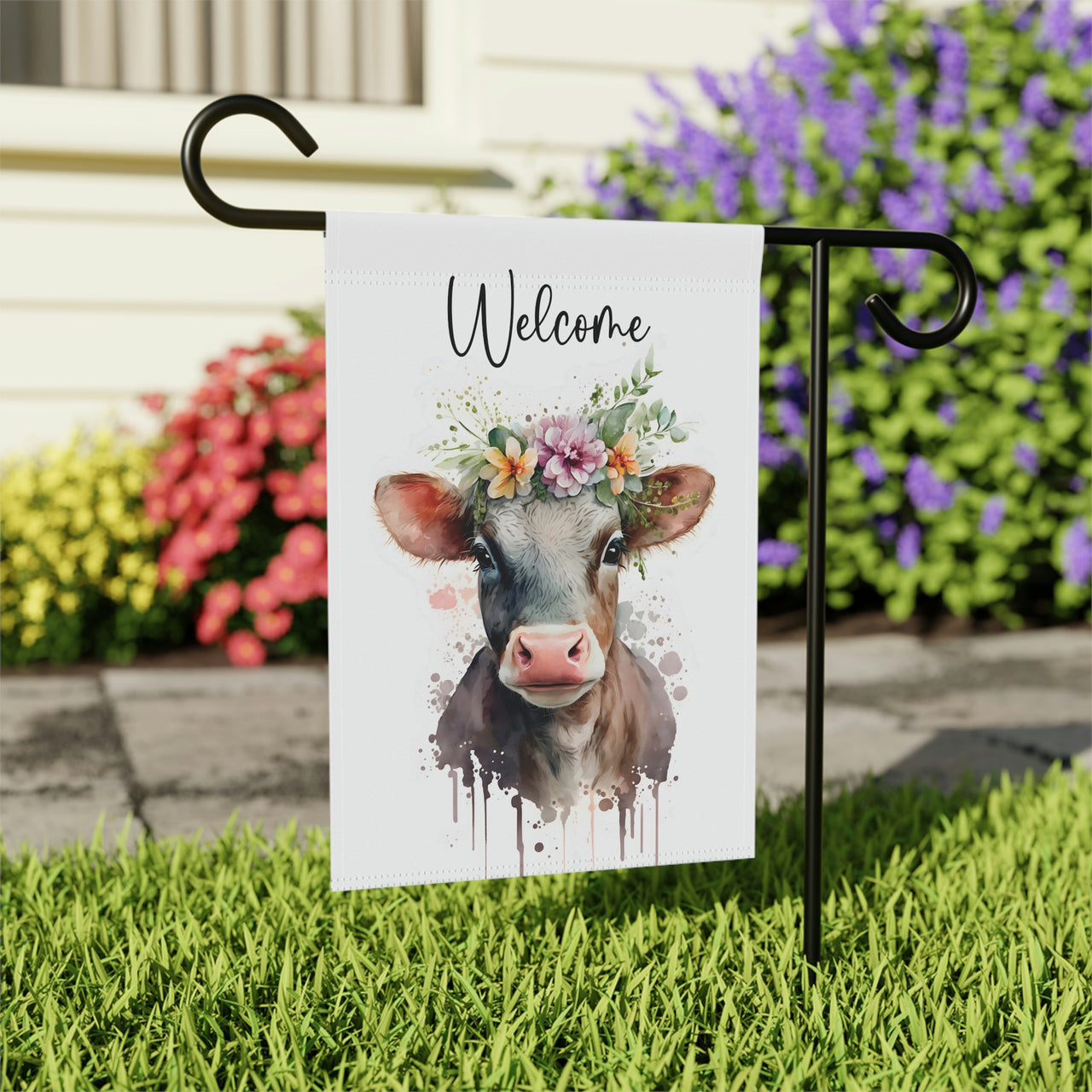 Cow Floral Garden Flag