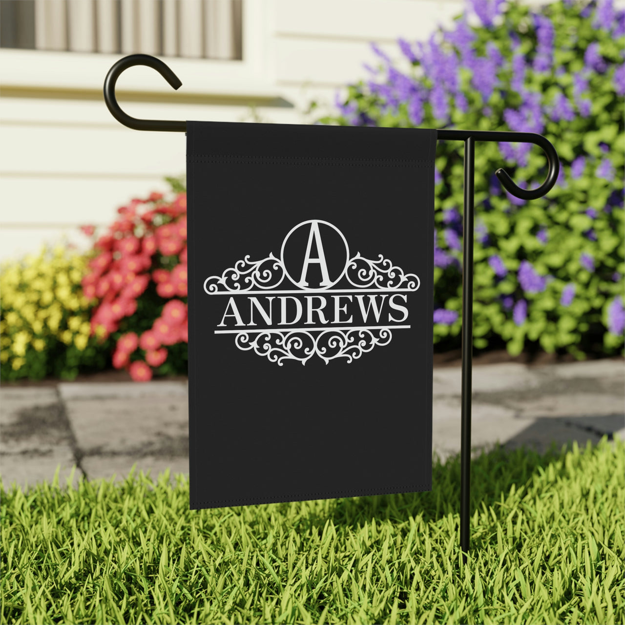 Personalized Name Monogram Garden Flag - Black