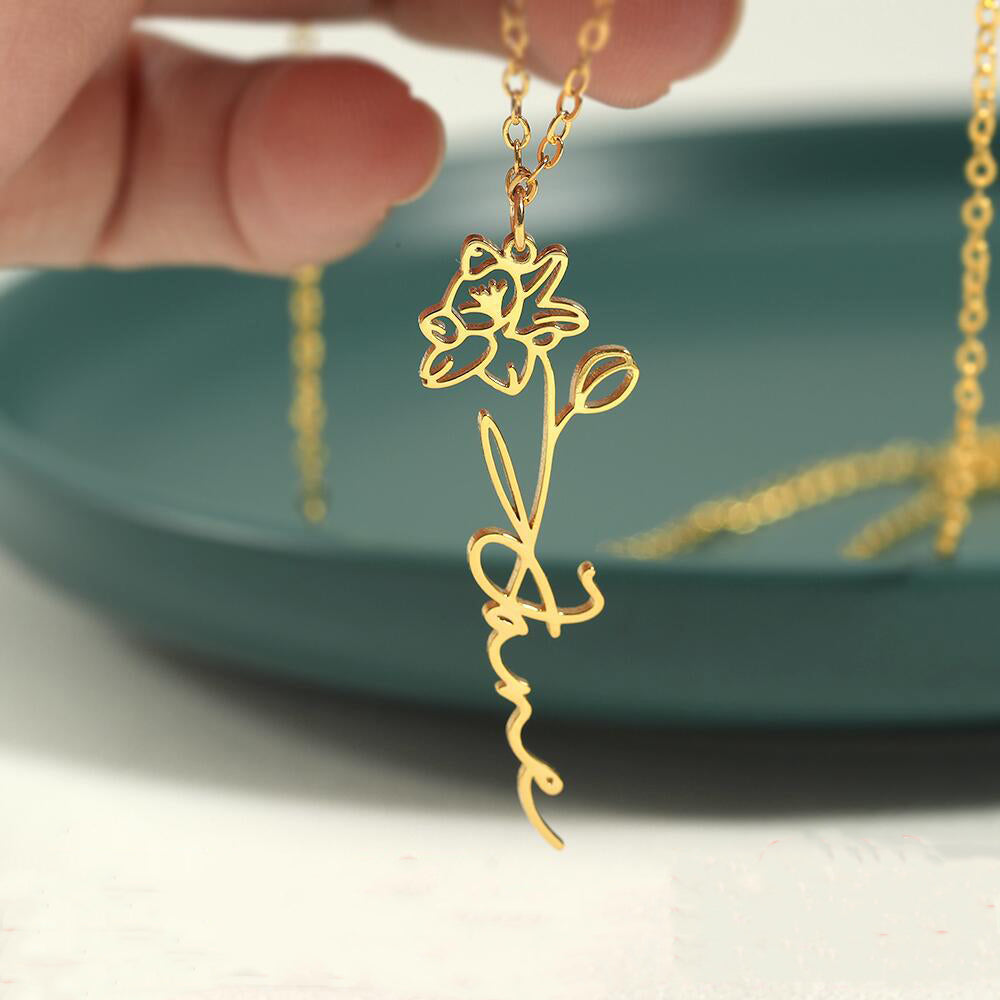 Personalized Birth Flower Necklace S925 Silver Customizable Birthday Flower Pendant Necklace