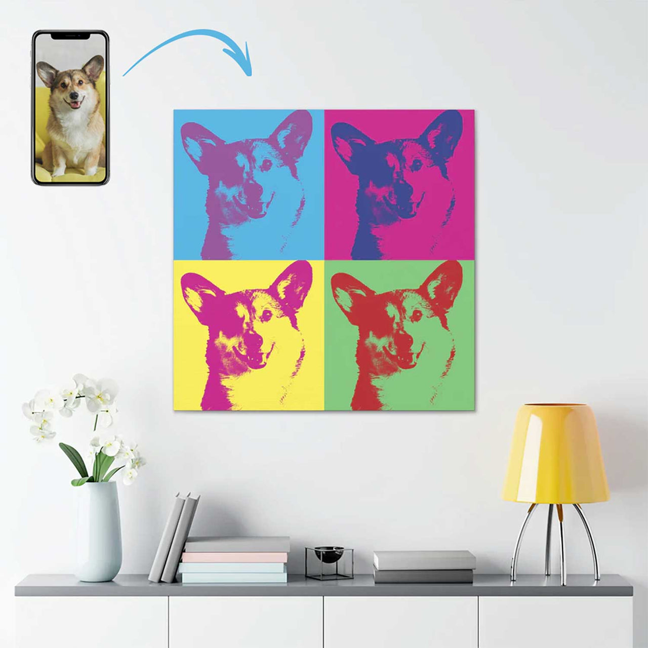 Dog Pop Art Wall Canvas, Custom Corgi Canvas Art