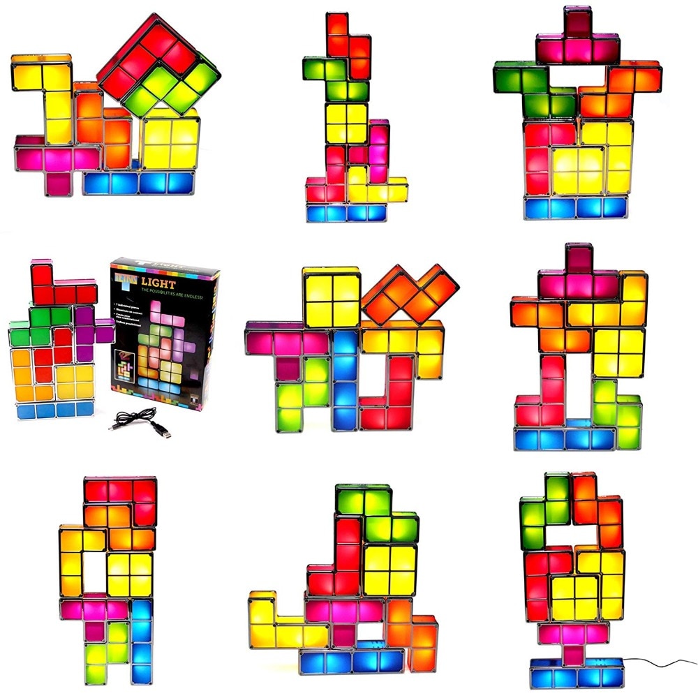 [DBF]DIY Tetris Puzzle Novelty LED Night Light Stackable LED Desk Table Lamp Constructible Block Kids Toy&#39;s Light Christmas Gift