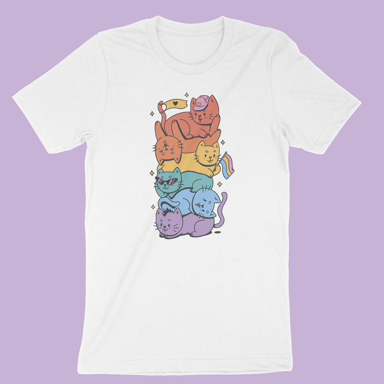 LGBTQ Cat T-Shirt, Stacked Cats, Kitty Pride Tee Shirt