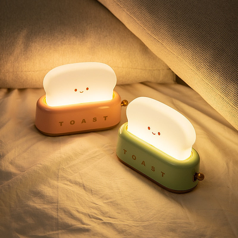 LED Children Night Light Toast Lamp Rechargeble Bread Maker Lights Bedroom Decor Mood Light Sleeping Lamps Novelty Lighting