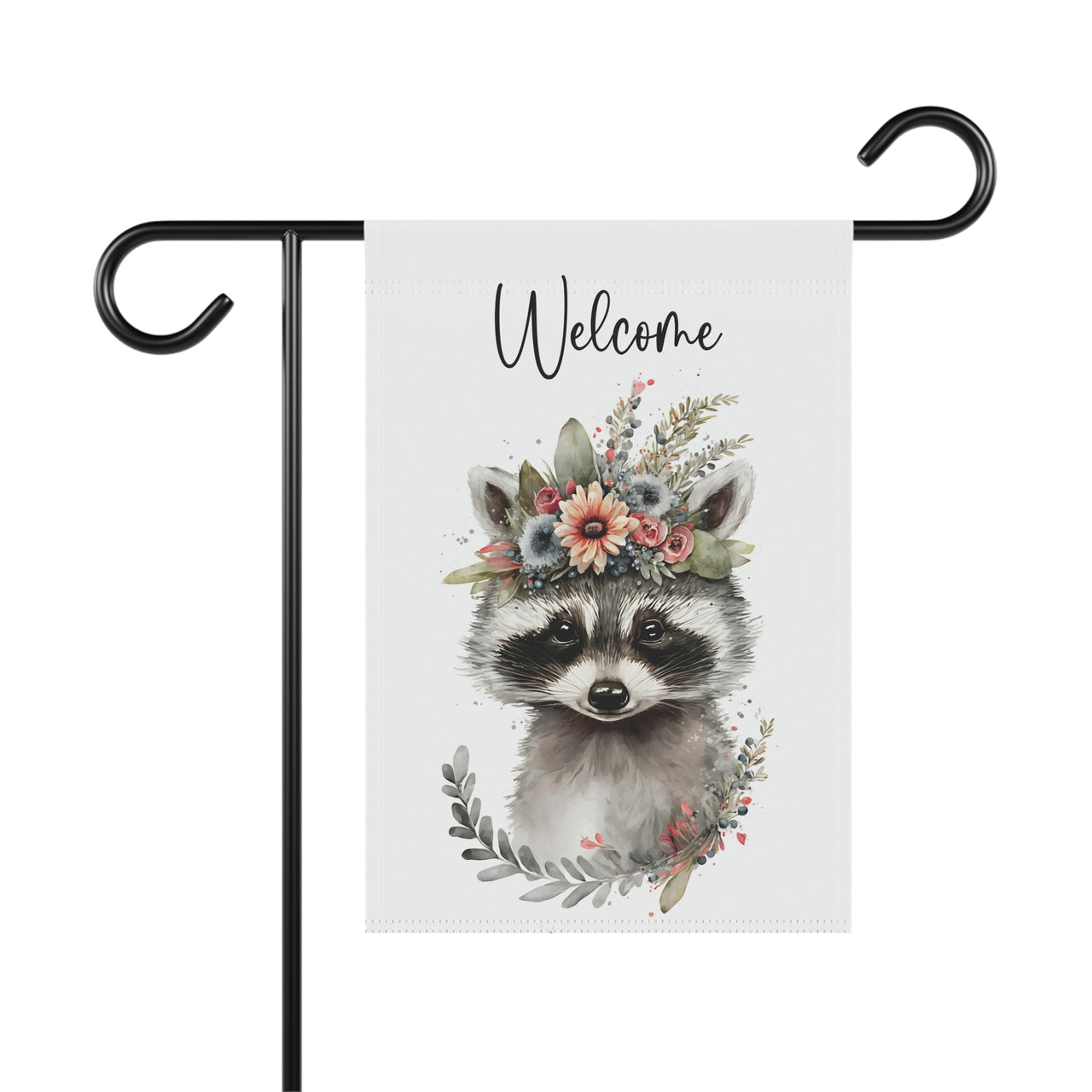 Raccoon Floral Garden Flag