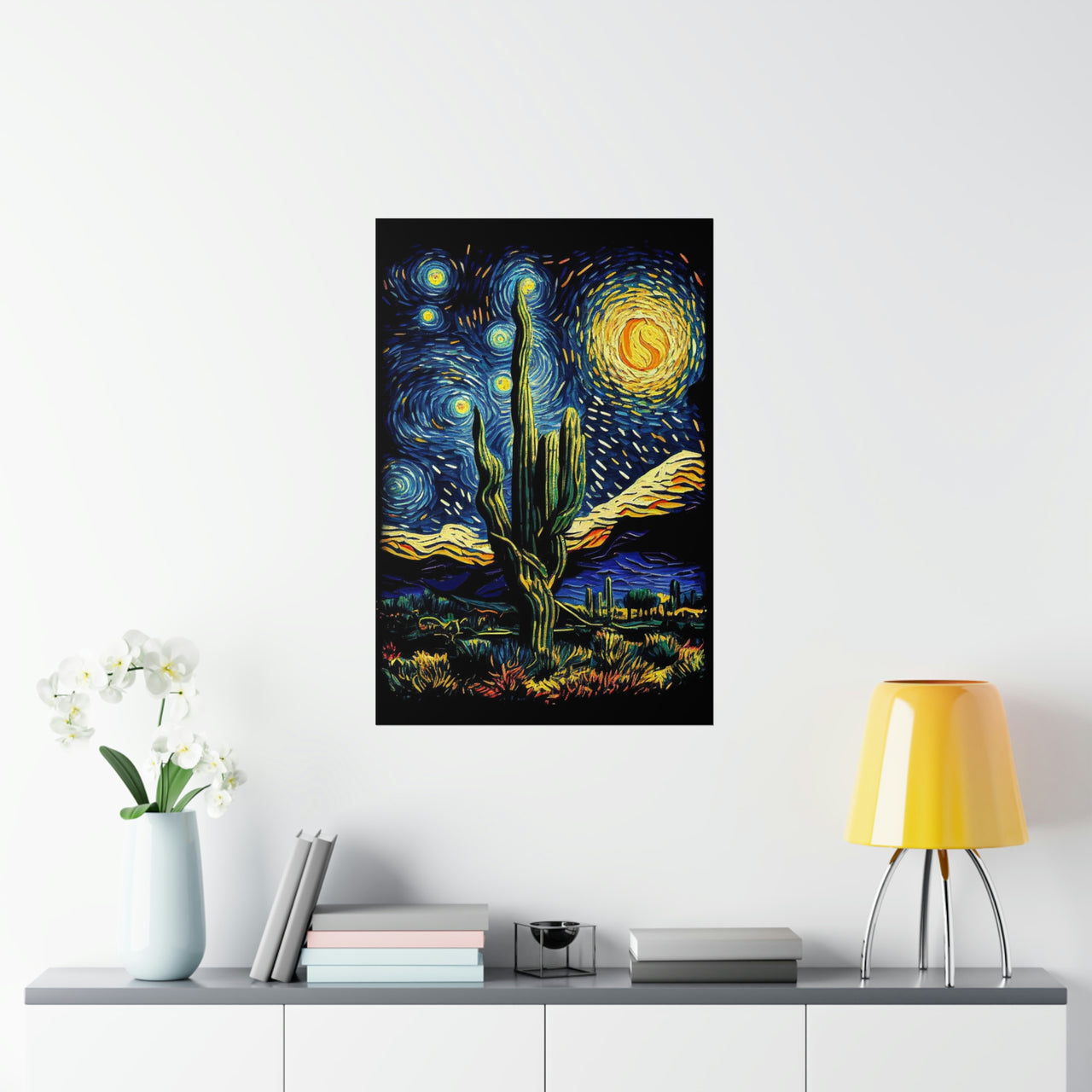 Desert Cactus Starry Night Poster