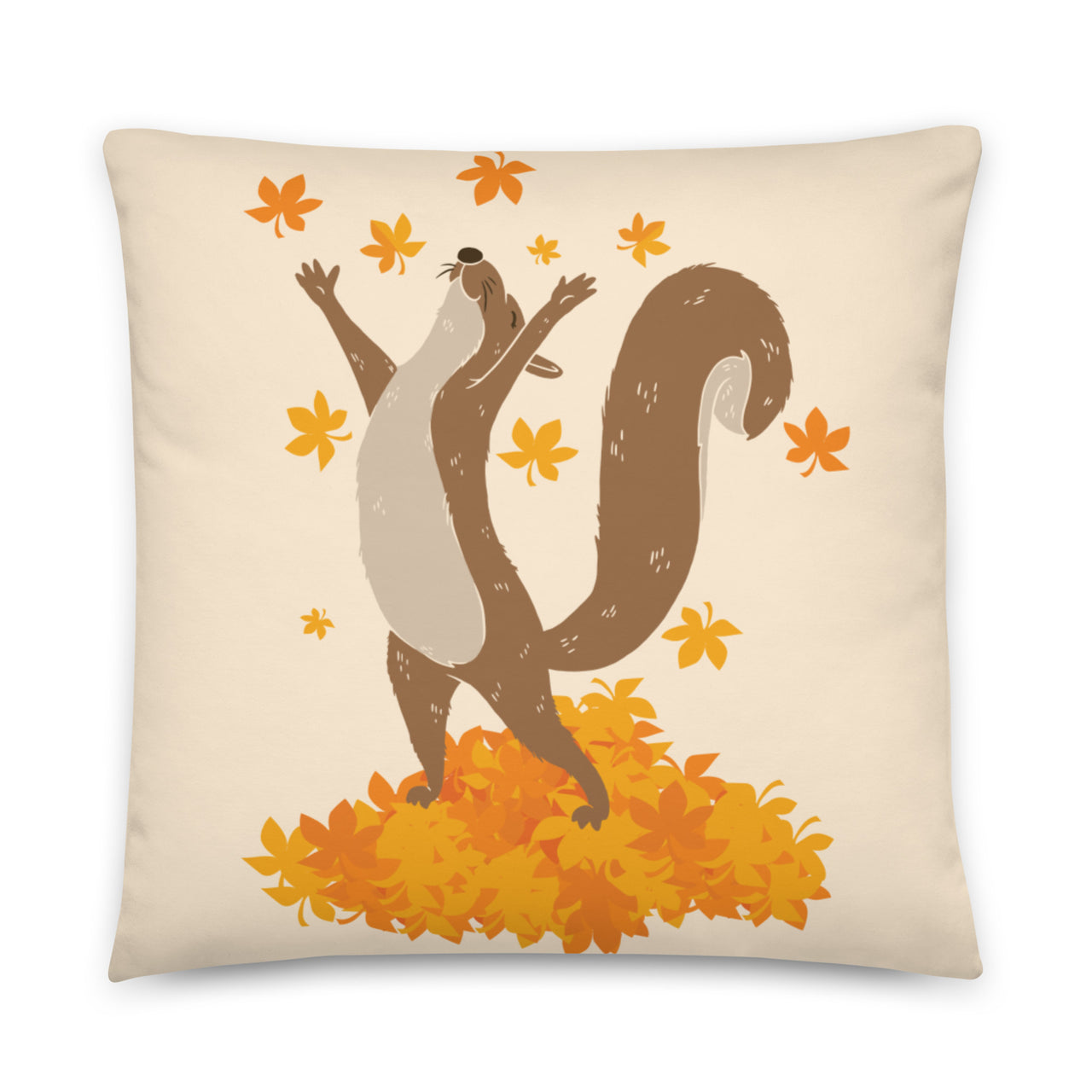 Squirrel Playing with Fall Leaves Pillow