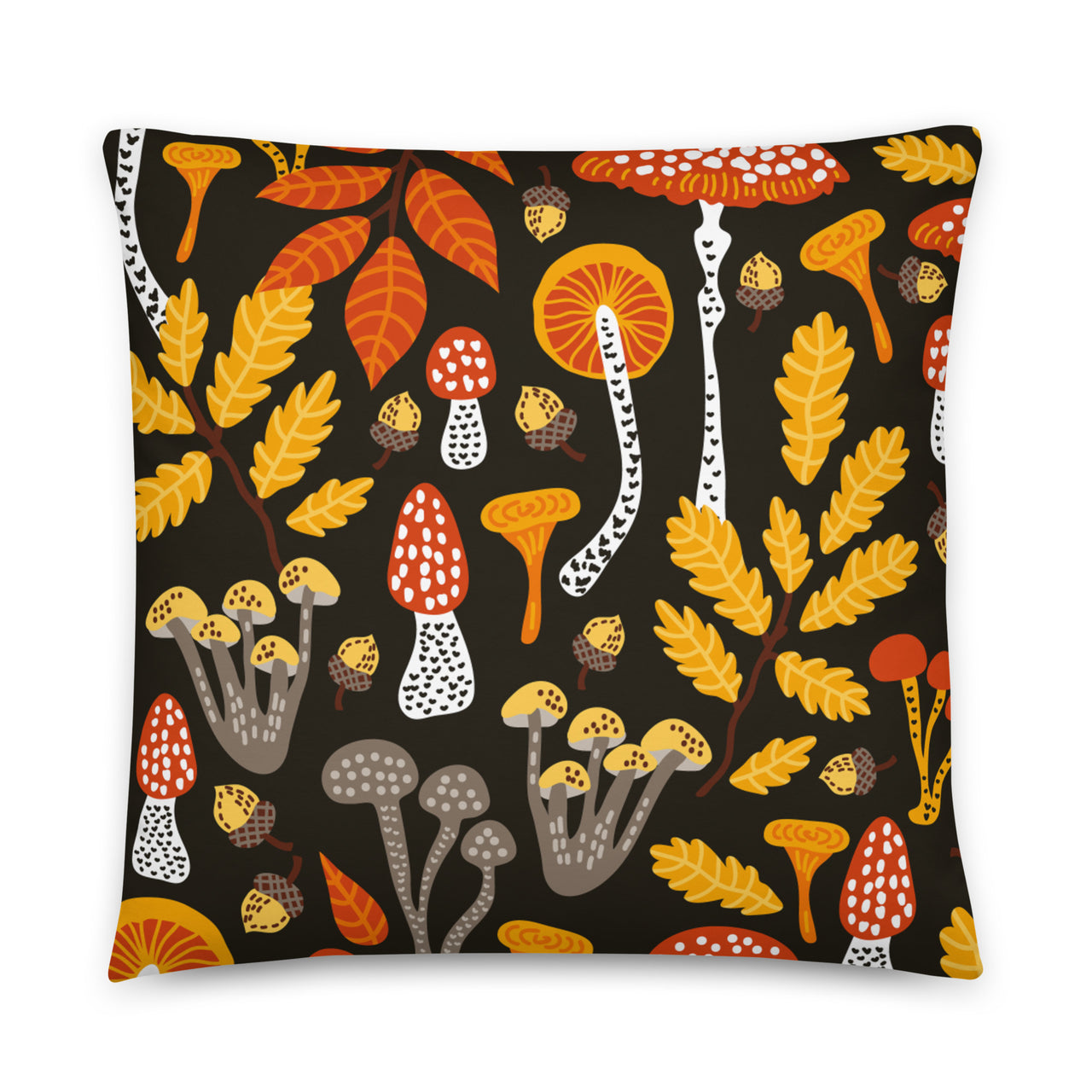 Mushrooms and Fall Leaves Pillow