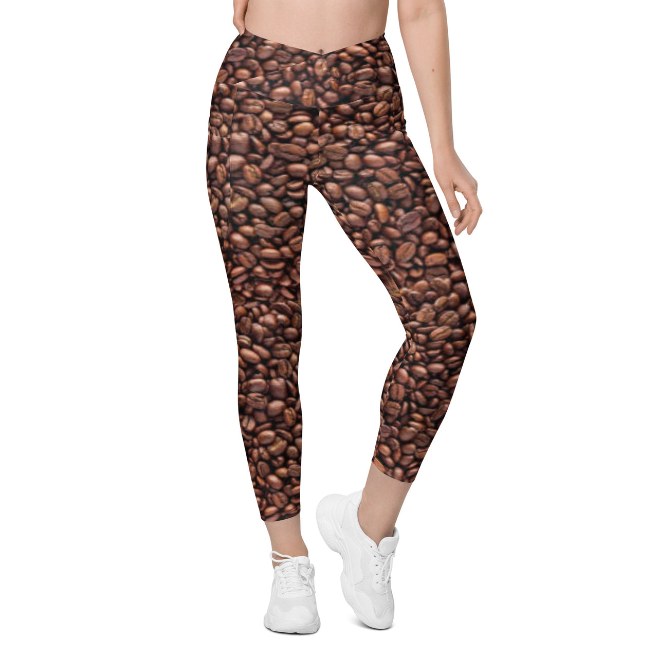 Coffee Beans Crossover Leggings with Pockets