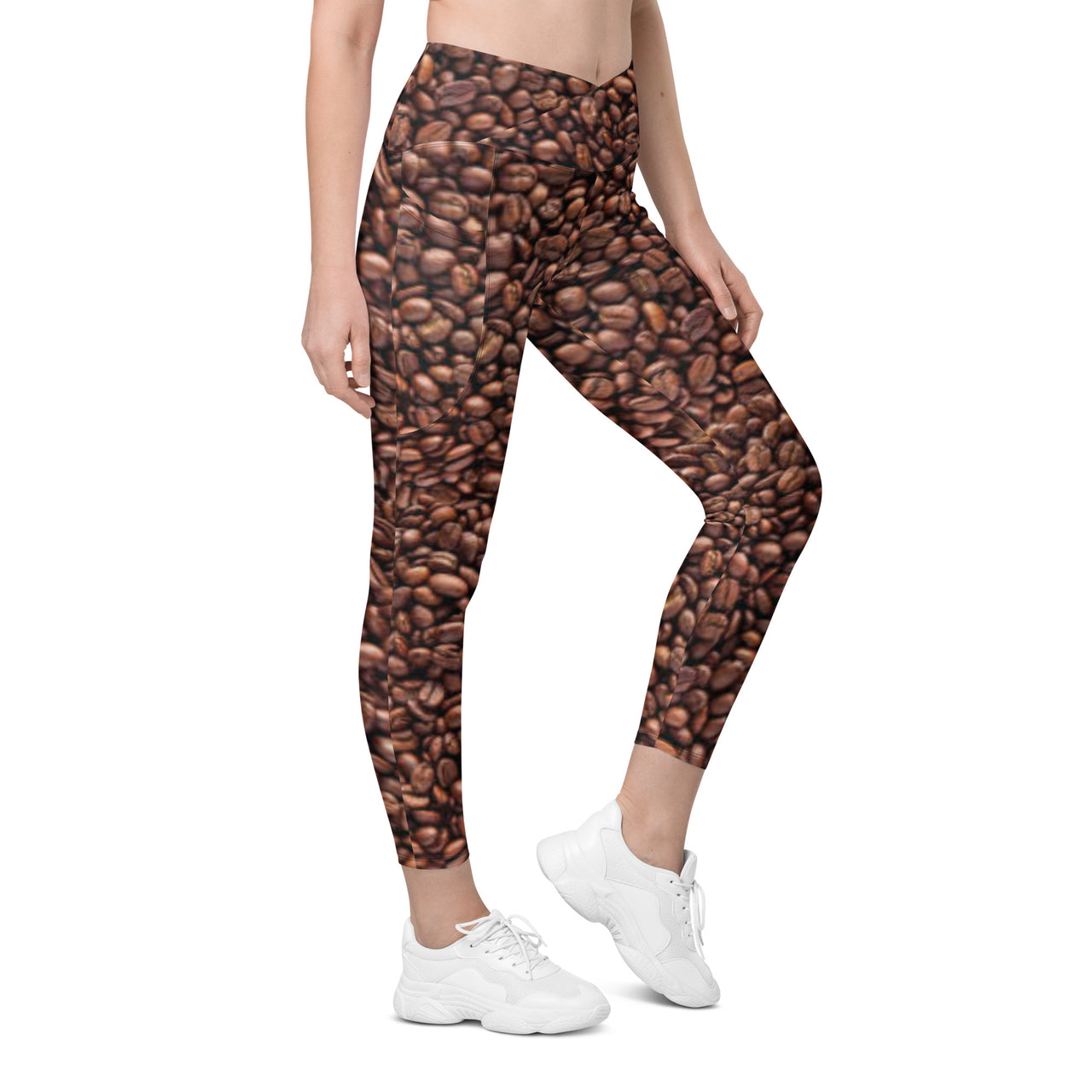 Coffee Beans Crossover Leggings with Pockets