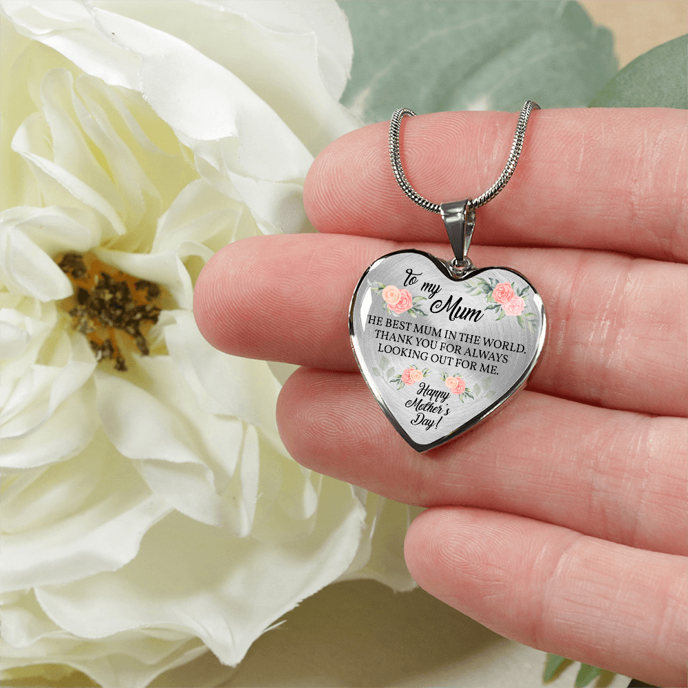 Happy Mother's Day Mum Personalized Mum Necklace Gift For Mother's Day, Thank You Mom For Always Looking Out, Engraved Heart Pendant Jewelry