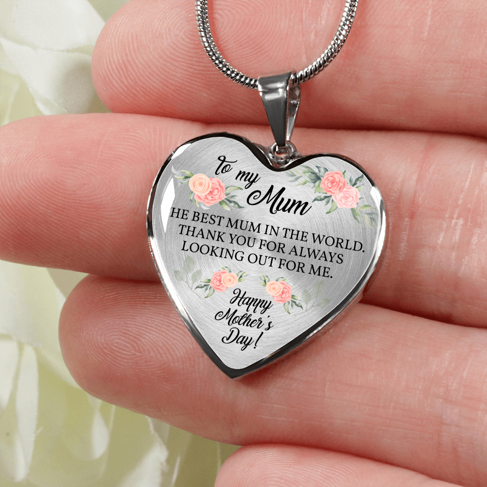 Happy Mother's Day Mum Personalized Mum Necklace Gift For Mother's Day, Thank You Mom For Always Looking Out, Engraved Heart Pendant Jewelry