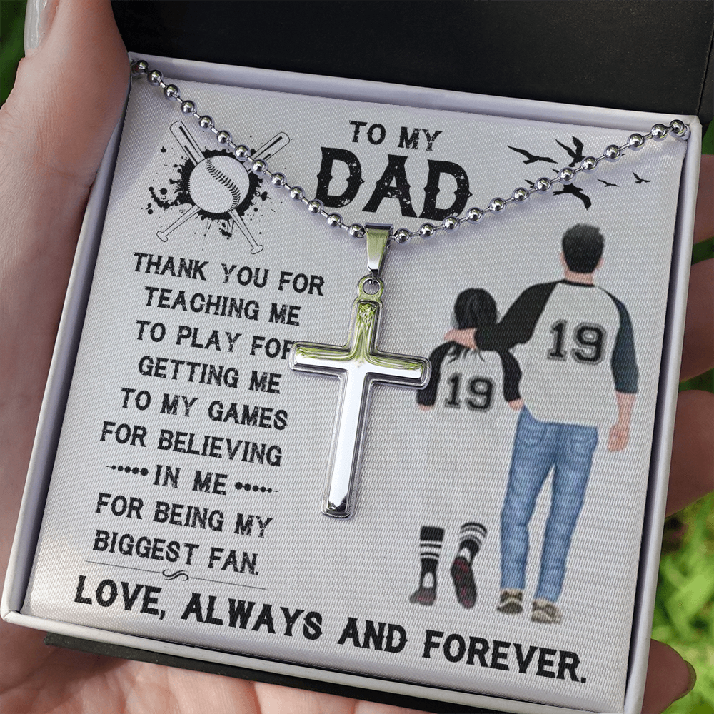 Gift for Baseball Dad Personalized Cross Necklace, Custom Gift for Sports Dad Father's Day, Birthday