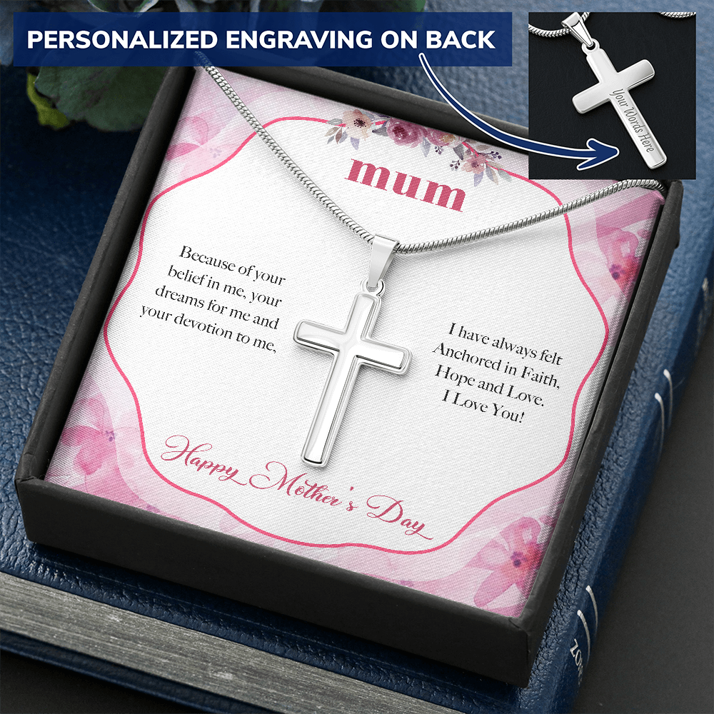 Mum Mother's Day Necklace, Cross Necklace, Anchored in Faith, Mothers Day Gift For Mum
