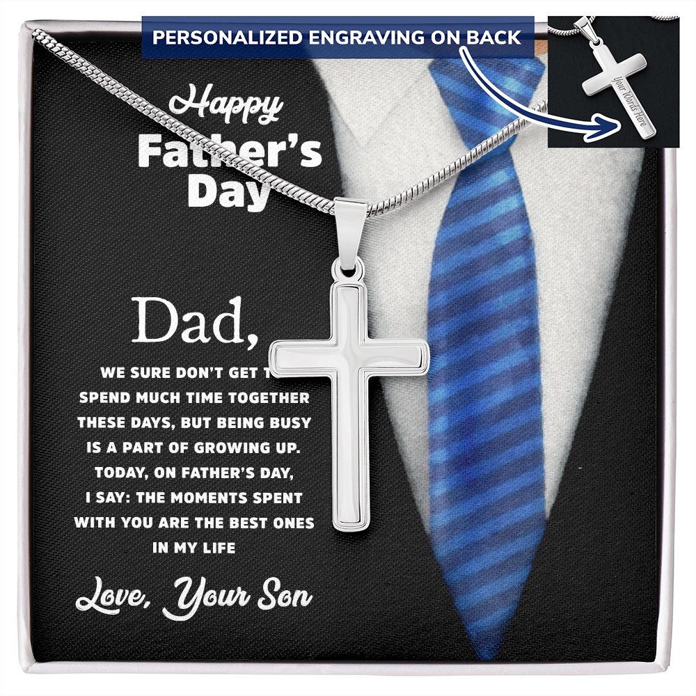 Personalized Stainless Steel Cross Necklace with Engraving, Custom Father's Day Gift for Dad