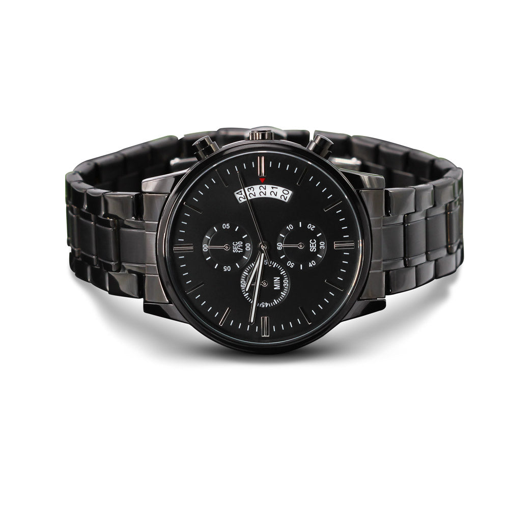 Father's Day Custom Engraved Black Chronograph Watch