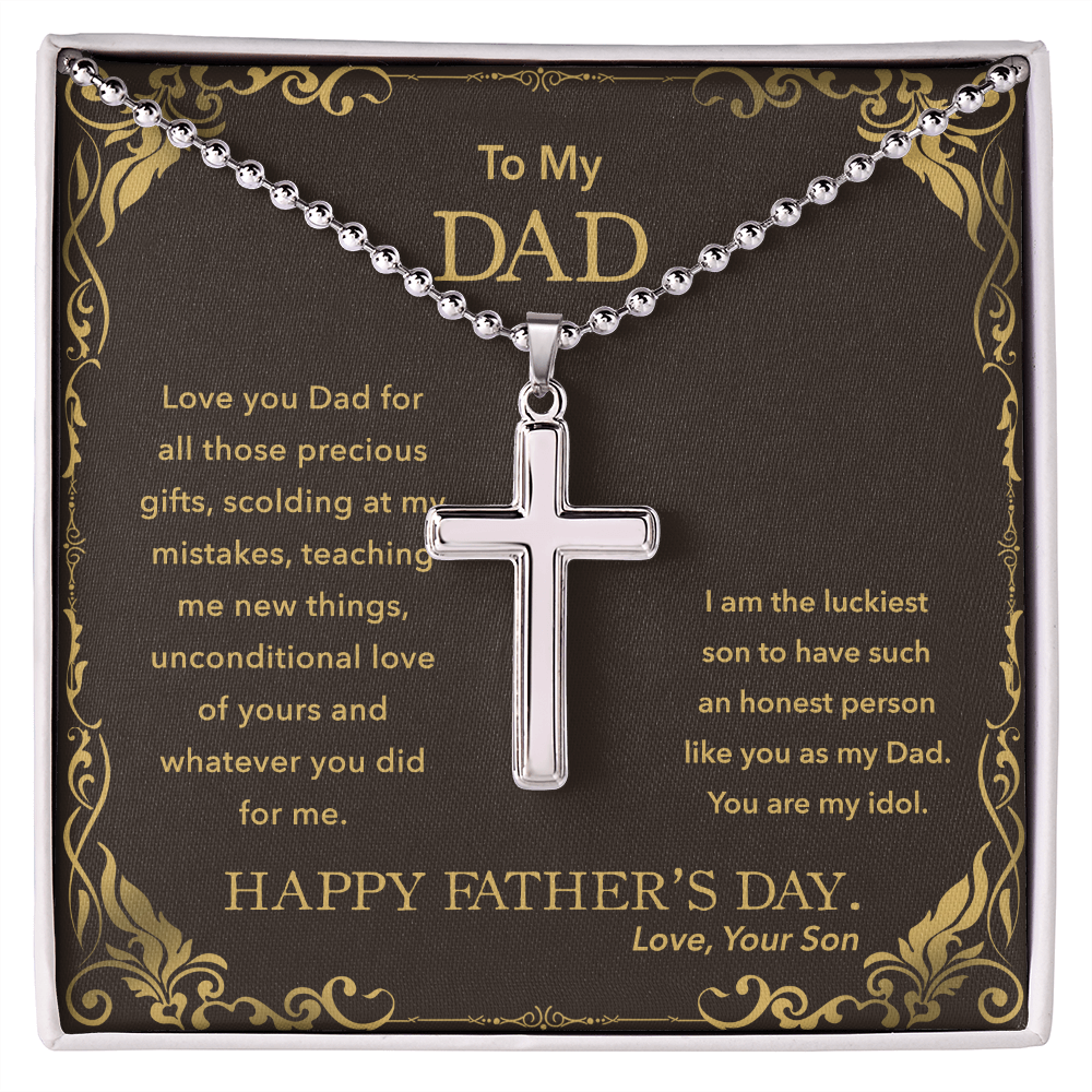 Father's Day Gift to Dad from Son, Stainless Cross Necklace with Ball Chain, You Are My Idol