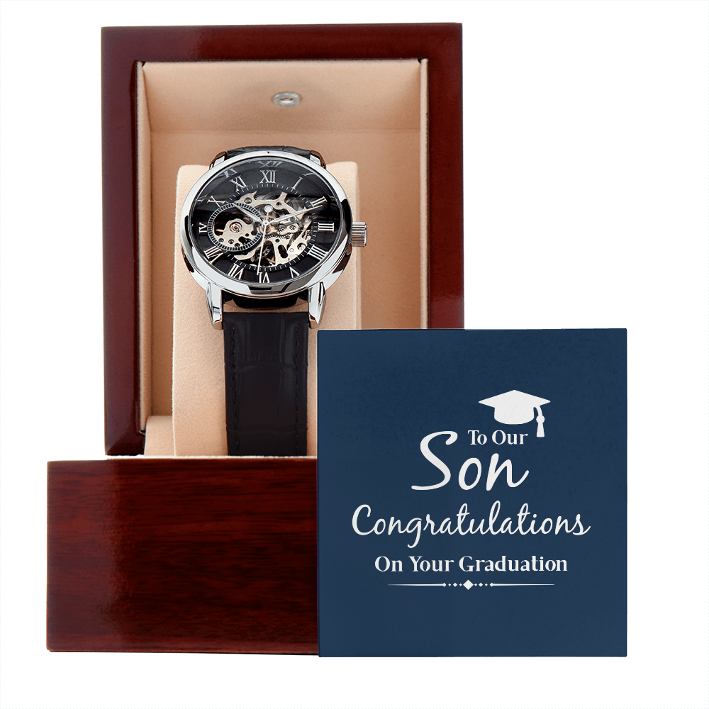 Graduation Gift for Son, Men's Openwork Watch with Mahogany Box, Graduate Gift To Son from Mom and Dad