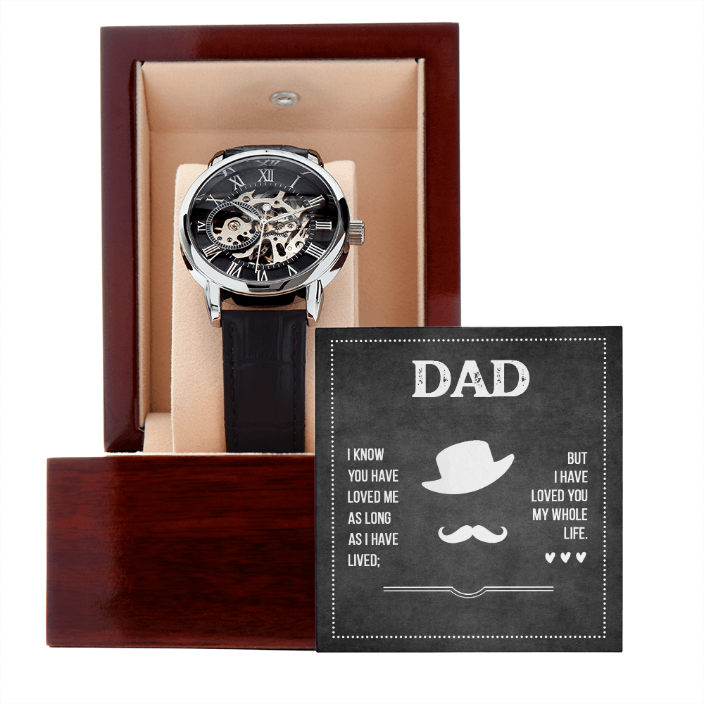 Men's Openwork Watch with Mahogany Box, Gift for Dad, Loved You My Whole Life